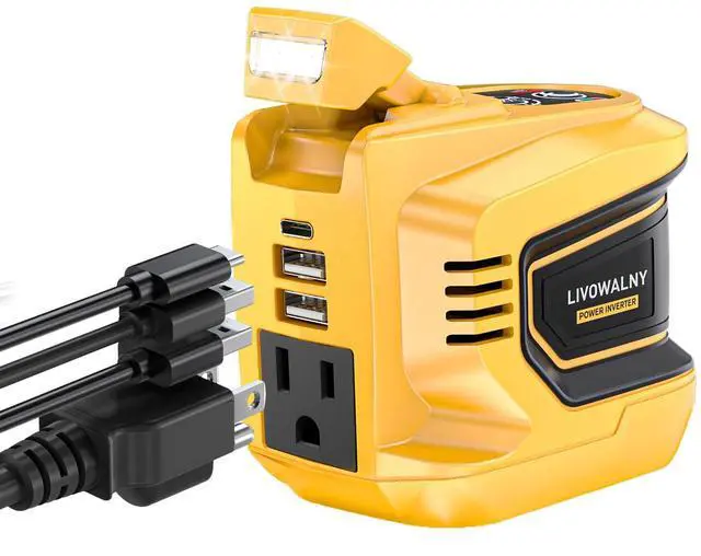 Main image of 220W-250W Power Inverter, Compatible with DeWALT 20V Battery, DC 20V to AC 110V-120V Portable Power Inverter, 1 AC Outlet, 2 USB Ports & 1 Type-C Port, Adjustable LED Work Light, (Tool Only)