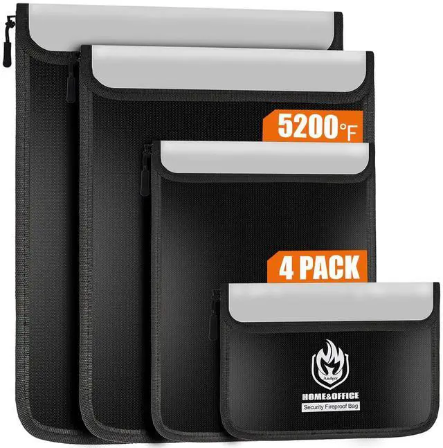 Main image of 4 Pack Fireproof Document Bags (5200), Waterproof Document Holder | Multi-Size Fire Proof Bag for Documents with Reflective Strip, Fireproof Money Bag for Cash, Important Papers, Legal/A4 Size