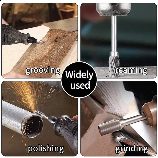 Alt view image 2 of 6 - Tungsten Carbide Rotary Burr Set for Dremel, 10PCS Carbide Double Cut Carving Burr Bits with 1/8 Shank Rotary Tool Accessories for Woodworking, Engraving, Drilling, Steel Metal Working