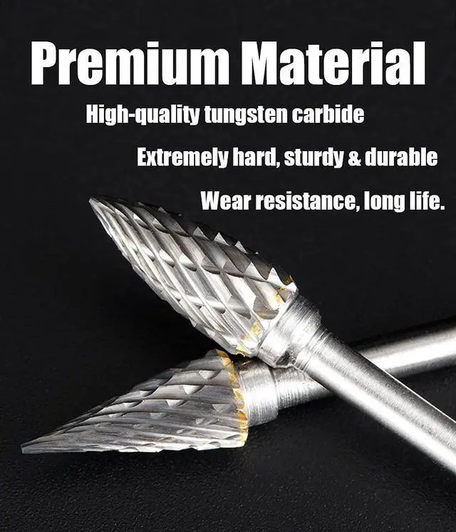 Alt view image 4 of 6 - Tungsten Carbide Rotary Burr Set for Dremel, 10PCS Carbide Double Cut Carving Burr Bits with 1/8 Shank Rotary Tool Accessories for Woodworking, Engraving, Drilling, Steel Metal Working