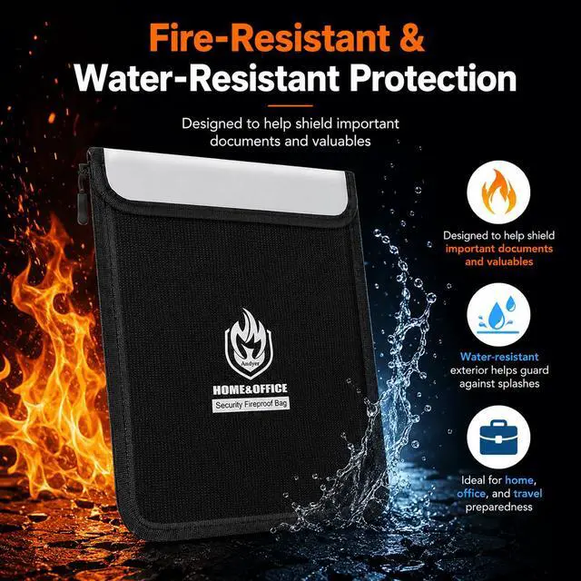 Alt view image 3 of 7 - 4 Pack Fireproof Document Bags (5200), Waterproof Document Holder | Multi-Size Fire Proof Bag for Documents with Reflective Strip, Fireproof Money Bag for Cash, Important Papers, Legal/A4 Size