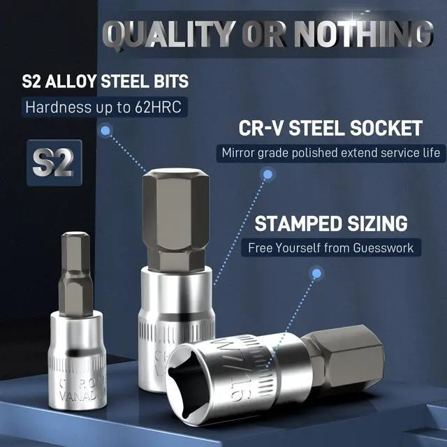 Alt view image 2 of 7 - 32-Piece HEX Bit Socket Set | SAE & Metric Allen Wrench Socket Set with Enhanced Storage Case, Premium Heat Treated Chrome Vanadium Steel & S2 Alloy Steel