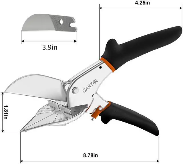 Alt view image 2 of 7 - Miter Shears, 45-135 Degree Adjustable Angle Scissors, Quarter Round Cutter Tool with Spare SK5 Blades, Trunking Shears for Cutting PVC, Trim and Softwood Moulding (Not for Hardwood)