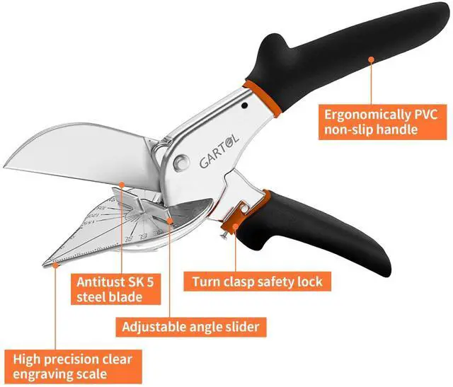 Alt view image 3 of 7 - Miter Shears, 45-135 Degree Adjustable Angle Scissors, Quarter Round Cutter Tool with Spare SK5 Blades, Trunking Shears for Cutting PVC, Trim and Softwood Moulding (Not for Hardwood)