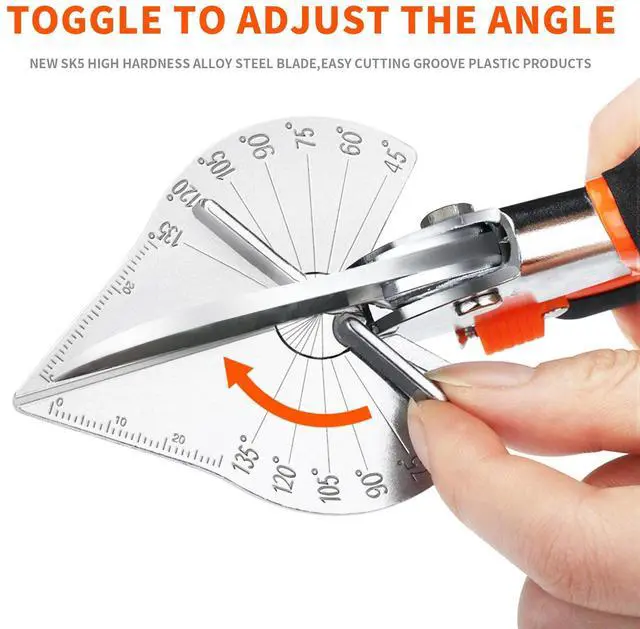Alt view image 6 of 7 - Miter Shears, 45-135 Degree Adjustable Angle Scissors, Quarter Round Cutter Tool with Spare SK5 Blades, Trunking Shears for Cutting PVC, Trim and Softwood Moulding (Not for Hardwood)