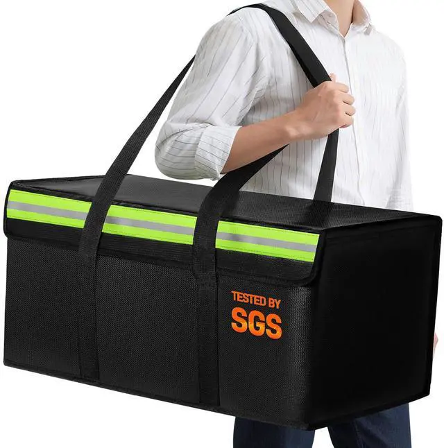 Main image of Large Fireproof Document Bag for Home Safe Storage, 24 x 12 x 12in, Black | 2000°F Fireproof document box, 4-layer fiberglass important document storage for photo, file and cash with reflective strip