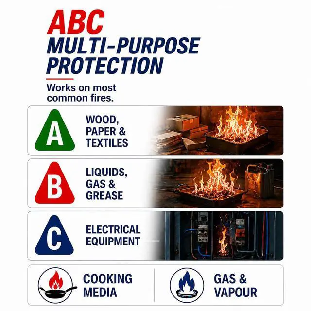 Alt view image 5 of 7 - ABC Fire Extinguisher for Home & Vehicle - Portable Dry Chemical Fire Extinguisher | Grease & Electrical Fire Extinguisher for Kitchen, Car, Easy for All Ages to Use (2-Pack, 1.32lb Each)