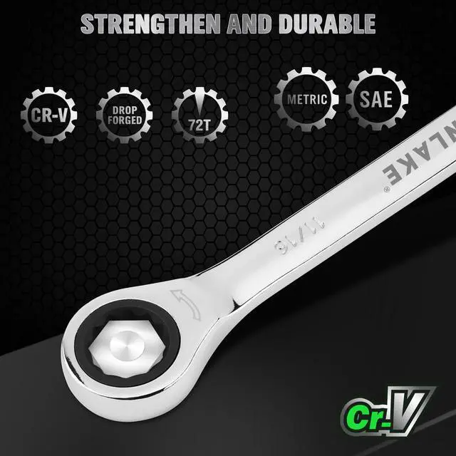Alt view image 2 of 7 - 24-Piece Combination Ratchet Wrench Set, Metric (6-18mm) & SAE (1/4''-3/4'') Wrenches Set, 12-Point 72-Tooth Ratchet Spanners with Magnetic Base Organizer, Chrome Vanadium Steel for Auto Mechanic Tool
