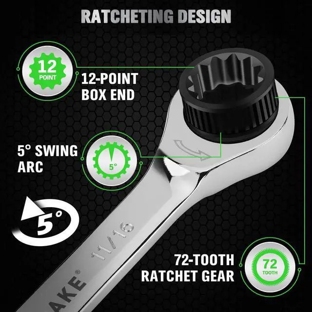 Alt view image 4 of 7 - 24-Piece Combination Ratchet Wrench Set, Metric (6-18mm) & SAE (1/4''-3/4'') Wrenches Set, 12-Point 72-Tooth Ratchet Spanners with Magnetic Base Organizer, Chrome Vanadium Steel for Auto Mechanic Tool