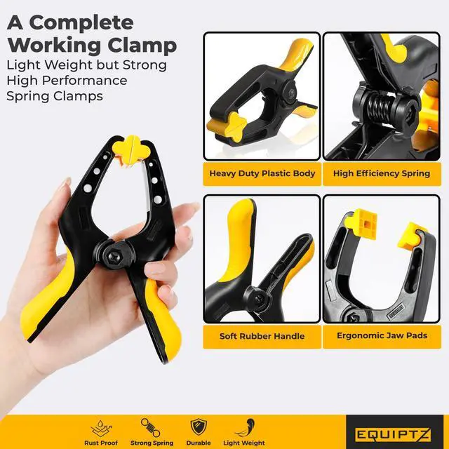 Alt view image 2 of 6 - 6 inch Spring Clamps Heavy Duty - 4 Pack Large Plastic Clamps for Woodworking, Crafts, Backdrop and Pool Cover with 3 inch Mouth Opening - Rust Free Spring Clips with Non-Detachable Jaw Pads