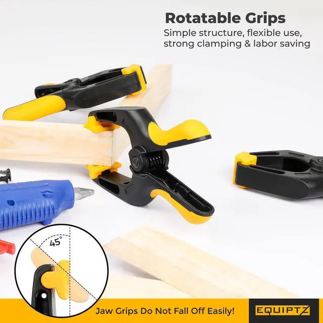 Alt view image 4 of 6 - 6 inch Spring Clamps Heavy Duty - 4 Pack Large Plastic Clamps for Woodworking, Crafts, Backdrop and Pool Cover with 3 inch Mouth Opening - Rust Free Spring Clips with Non-Detachable Jaw Pads