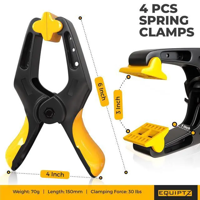 Alt view image 3 of 6 - 6 inch Spring Clamps Heavy Duty - 4 Pack Large Plastic Clamps for Woodworking, Crafts, Backdrop and Pool Cover with 3 inch Mouth Opening - Rust Free Spring Clips with Non-Detachable Jaw Pads