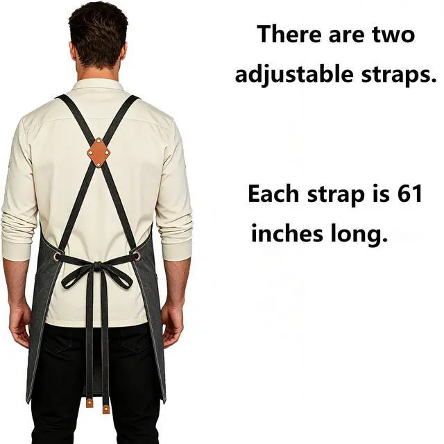 Alt view image 5 of 5 - Chef Aprons for Men Women with Oversized Pockets, 16-Ounce Cotton Canvas Cross Back Heavy Duty Work Apron (Grey)