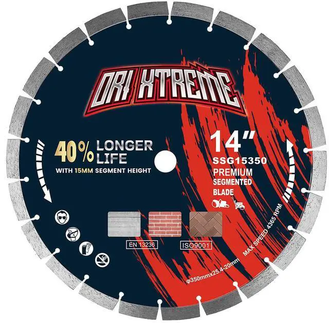 Main image of 14 Inch Diamond Saw Blade, General Purpose Segmented Blade | Dry/Wet Cutting Concrete, Reinforced Concrete, Masonry, Brick, Block, 1"-20mm Arbor