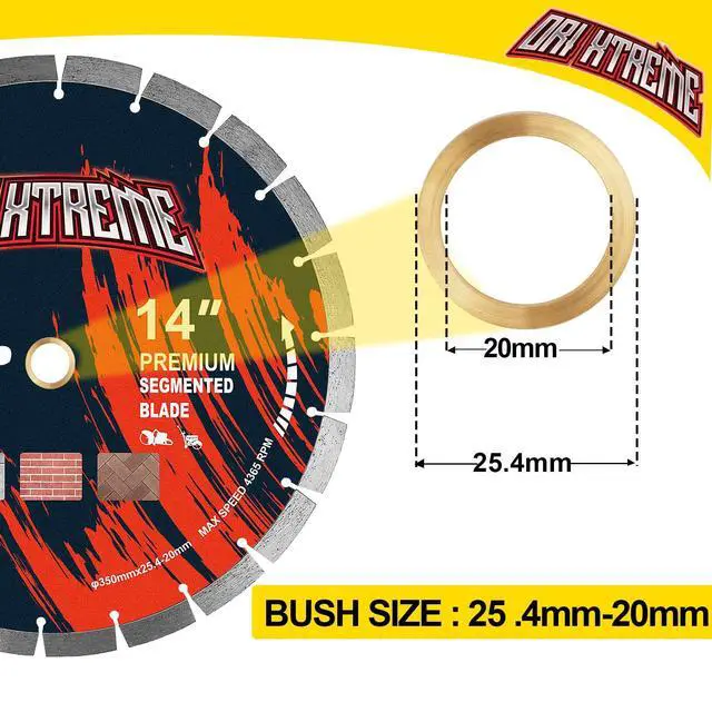 Alt view image 3 of 6 - 14 Inch Diamond Saw Blade, General Purpose Segmented Blade | Dry/Wet Cutting Concrete, Reinforced Concrete, Masonry, Brick, Block, 1"-20mm Arbor