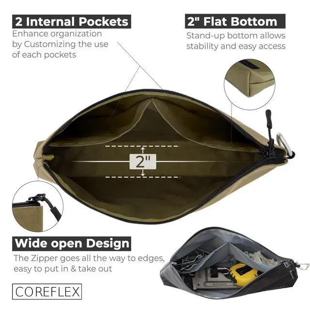 Alt view image 2 of 7 - Premium Tool Pouch Zipper Bag, Small Tool Bag, Multipurpose Storage pouch, Heavy duty Flat Bottom Tool bag with YKK Zipper (6 pack Large 12inch)