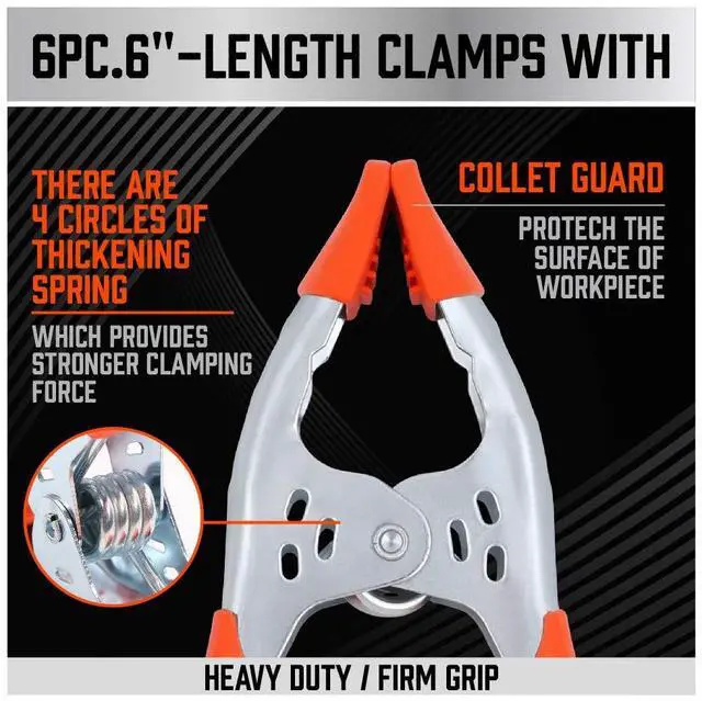 Alt view image 4 of 5 - 6-Piece 6" inch Spring Clamp, Heavy Duty Spring Metal Spring Clamps, 2.5"-inch Jaw opening (6-Piece)