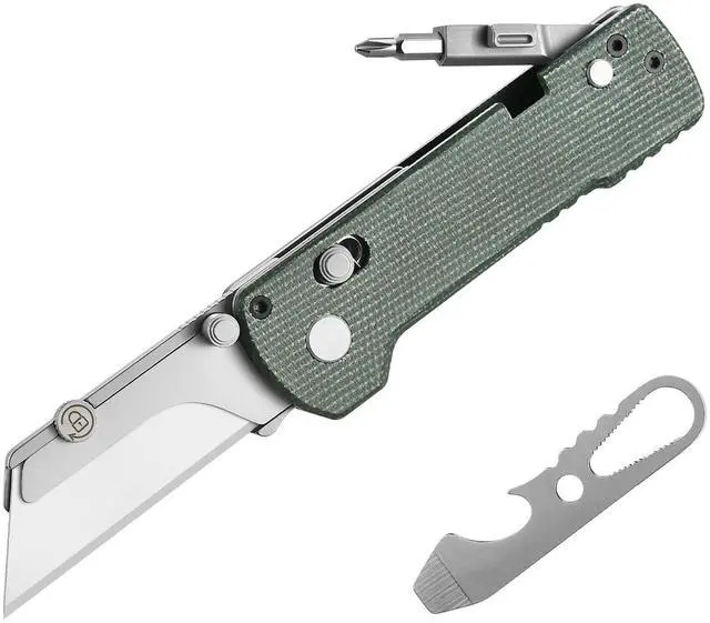 Main image of U1 Pro Multitool Folding Utility Knife with Folding Screwdriver | Quick Change Blade EDC Utility Knife with Secure Rail Lock & Pocket Clip for Men & Women (Green Micarta)