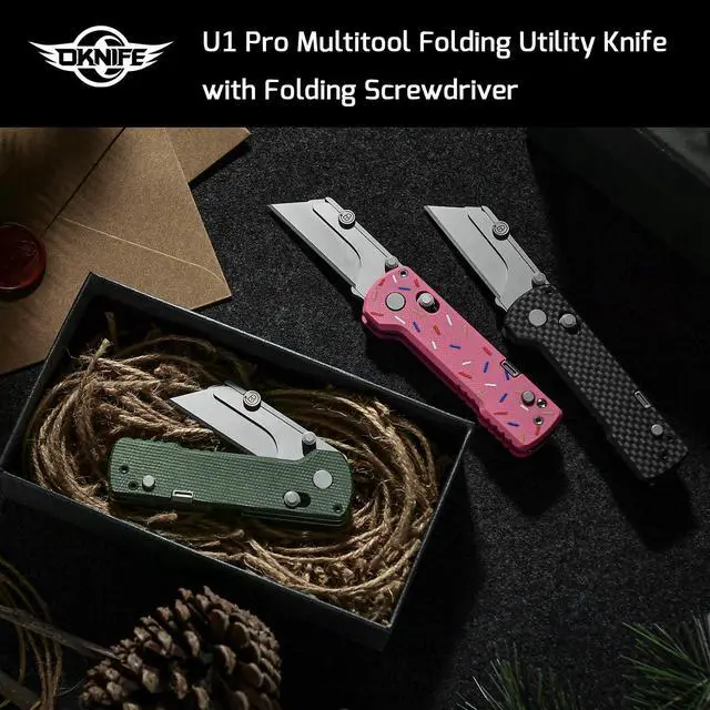 Alt view image 2 of 7 - U1 Pro Multitool Folding Utility Knife with Folding Screwdriver | Quick Change Blade EDC Utility Knife with Secure Rail Lock & Pocket Clip for Men & Women (Green Micarta)
