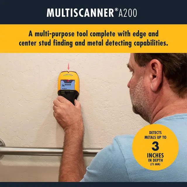 Alt view image 2 of 7 - ® MultiScanner A200 Stud Finder with Metal & Live Wire Detection | Find wood and metal studs, detect metal objects and live AC wires before drilling with visual SpotLite® guidance