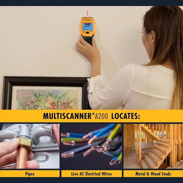 Alt view image 4 of 7 - ® MultiScanner A200 Stud Finder with Metal & Live Wire Detection | Find wood and metal studs, detect metal objects and live AC wires before drilling with visual SpotLite® guidance