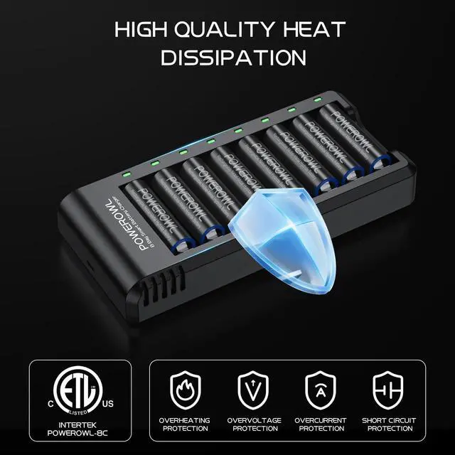 Alt view image 7 of 7 - 8 Bay AA AAA Battery Charger, USB High-Speed Charging, Independent Slot, for Ni-MH Rechargeable Batteries, No Adapter