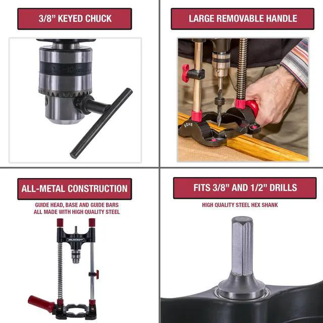 Alt view image 6 of 7 - 1318 DrillMate Portable Drillling Guide Precision Drilling Jig Attachment for Drilling Angled or Straight Holes, Adjustable Drill Guide Attachment, Portable Drill Press with 3/8 Chuck