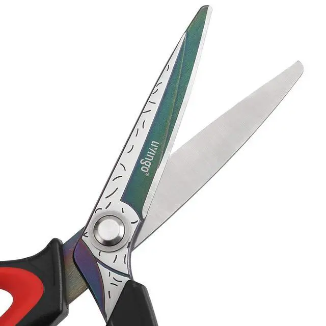 Alt view image 3 of 6 - 10" Heavy Duty Multipurpose Shears for Shop & Garden (Red/Black) | Forged stainless steel with titanium coating. Cuts fabric, cardboard, pruning branches, household materials, Rust-resistant