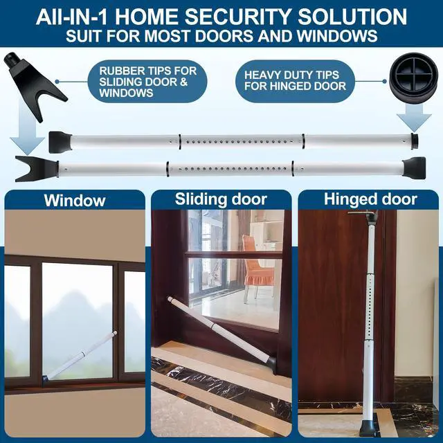 Alt view image 2 of 7 - 2 Pack Door Security Bar, Heavy Duty Patio Door Lock,White | Locking Security Bar for Door, Adjustable Home Security Barricade for Apartment, Hotel Room and Screen Door
