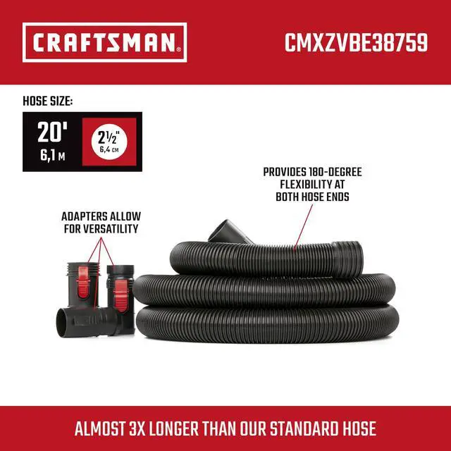 Alt view image 2 of 7 - CMXZVBE38759 2-1/2 in. x 20 ft. POS-I-LOCK Wet Dry Vacuum Hose | Industrial-Grade Shop Vacuum Hose Attachment Kit, Fits Most Wet/Dry Vacuums with a 2-1/2 in. Diameter Inlet