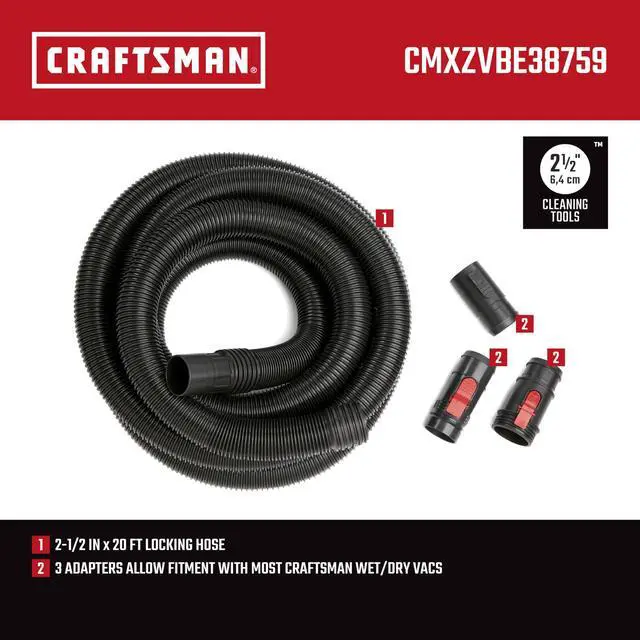 Alt view image 3 of 7 - CMXZVBE38759 2-1/2 in. x 20 ft. POS-I-LOCK Wet Dry Vacuum Hose | Industrial-Grade Shop Vacuum Hose Attachment Kit, Fits Most Wet/Dry Vacuums with a 2-1/2 in. Diameter Inlet