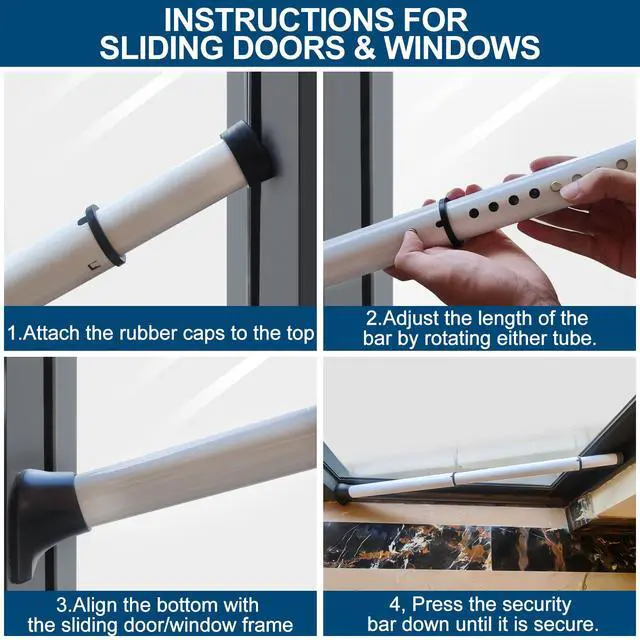 Alt view image 7 of 7 - 2 Pack Door Security Bar, Heavy Duty Patio Door Lock,White | Locking Security Bar for Door, Adjustable Home Security Barricade for Apartment, Hotel Room and Screen Door