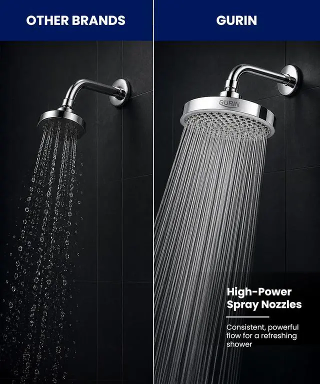 Alt view image 3 of 7 - Shower Head - Luxury Polished Chrome Finish - Rain Showerhead 6 Inch | High Pressure Shower Heads with Adjustable Angles, 90 Anti-Clog Nozzles, Tool-Free 1-Min Install