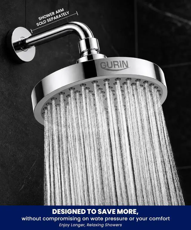 Alt view image 6 of 7 - Shower Head - Luxury Polished Chrome Finish - Rain Showerhead 6 Inch | High Pressure Shower Heads with Adjustable Angles, 90 Anti-Clog Nozzles, Tool-Free 1-Min Install