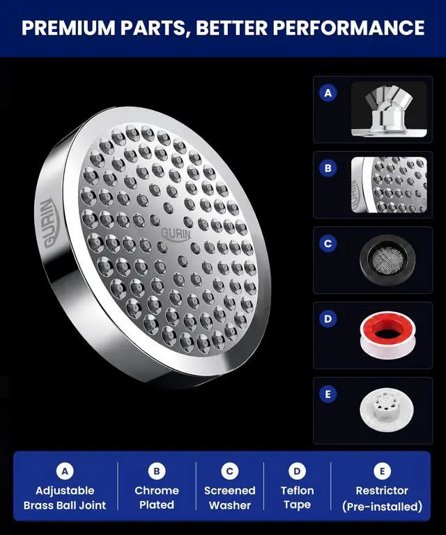 Alt view image 7 of 7 - Shower Head - Luxury Polished Chrome Finish - Rain Showerhead 6 Inch | High Pressure Shower Heads with Adjustable Angles, 90 Anti-Clog Nozzles, Tool-Free 1-Min Install
