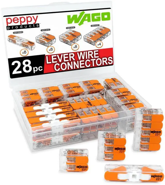 Main image of WAGO 221 Lever Nuts 28pc Compact Splicing Wire Connector Assortment with Case | Includes 221-2401, 221-412, 221-413, 221-415