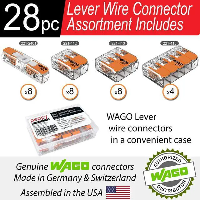 Alt view image 2 of 7 - WAGO 221 Lever Nuts 28pc Compact Splicing Wire Connector Assortment with Case | Includes 221-2401, 221-412, 221-413, 221-415