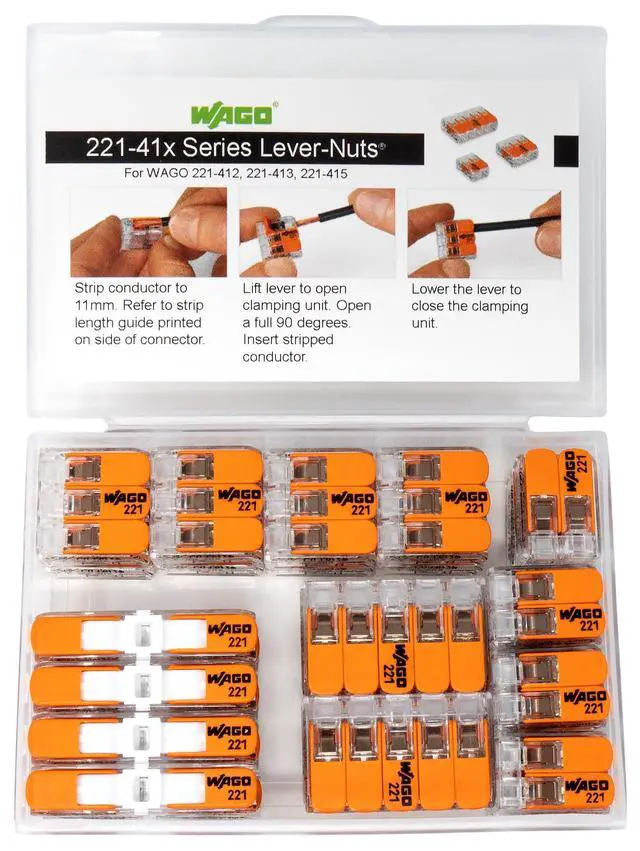 Alt view image 6 of 7 - WAGO 221 Lever Nuts 28pc Compact Splicing Wire Connector Assortment with Case | Includes 221-2401, 221-412, 221-413, 221-415