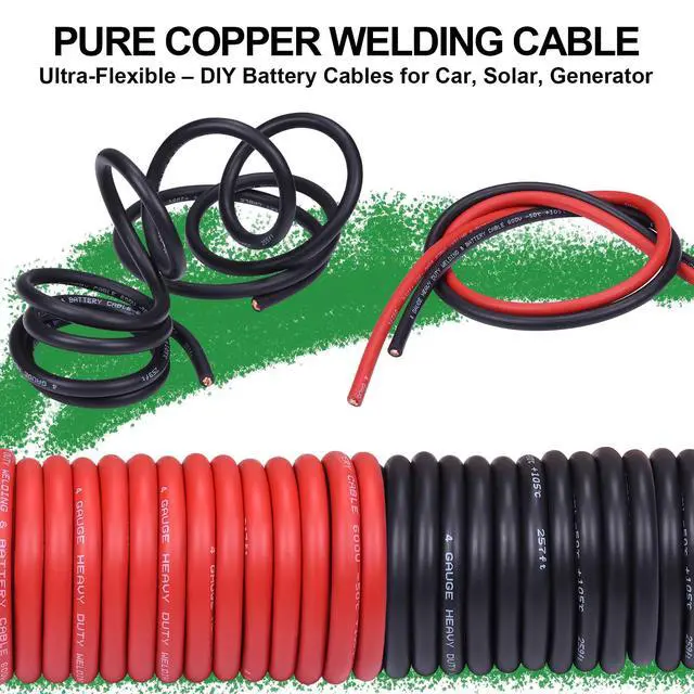 Alt view image 2 of 6 - 4 Gauge Battery Cable, 10FT Red + 10FT Black 4 AWG Pure Copper Wire Welding Cable, for Automotive, Battery, Solar and Generator, Standard USA OFC Wire