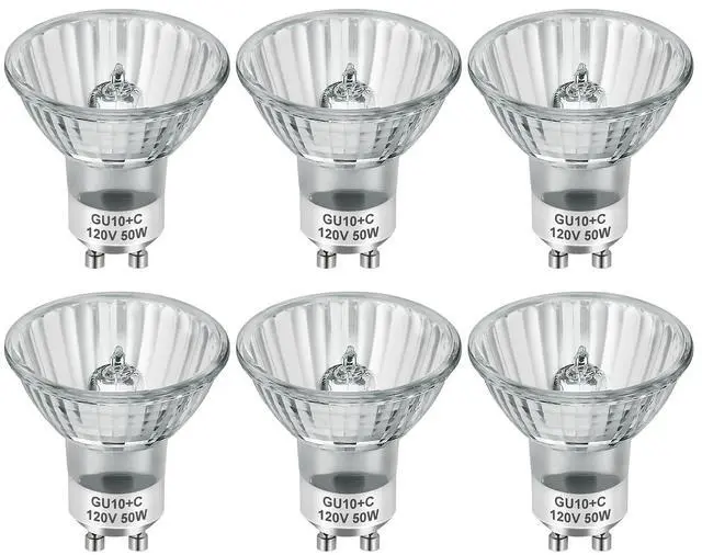 Main image of GU10 120V 50W Halogen Light Bulbs for Track and Range Hood, GU10+C Candle Warmer Lamp with Dimmable, 2700K Warm White, 6000+Hours Long-Lasting Pack of 6