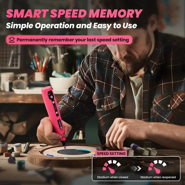Alt view image 2 of 7 - Mini Cordless Rotary Tool, 5-Speed 3.7V Rechargeable Rotary Tool Kit with 69 Accessories, USB Charging Multi-Purpose DIY Tool for Sanding, Polishing, Drilling, Engraving(Pink 69pcs)