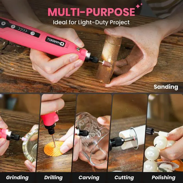 Alt view image 4 of 7 - Mini Cordless Rotary Tool, 5-Speed 3.7V Rechargeable Rotary Tool Kit with 69 Accessories, USB Charging Multi-Purpose DIY Tool for Sanding, Polishing, Drilling, Engraving(Pink 69pcs)