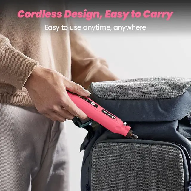Alt view image 5 of 7 - Mini Cordless Rotary Tool, 5-Speed 3.7V Rechargeable Rotary Tool Kit with 69 Accessories, USB Charging Multi-Purpose DIY Tool for Sanding, Polishing, Drilling, Engraving(Pink 69pcs)