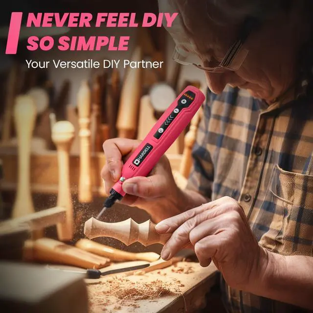 Alt view image 6 of 7 - Mini Cordless Rotary Tool, 5-Speed 3.7V Rechargeable Rotary Tool Kit with 69 Accessories, USB Charging Multi-Purpose DIY Tool for Sanding, Polishing, Drilling, Engraving(Pink 69pcs)