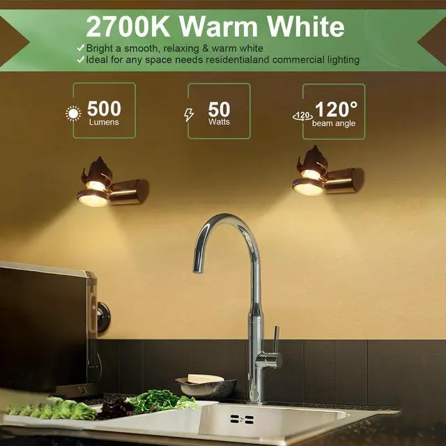 Alt view image 3 of 7 - GU10 120V 50W Halogen Light Bulbs for Track and Range Hood, GU10+C Candle Warmer Lamp with Dimmable, 2700K Warm White, 6000+Hours Long-Lasting Pack of 6