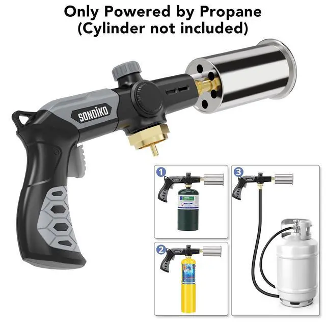 Alt view image 3 of 7 - Powerful Grill & Cooking Propane Torch L8010, Black & Grey | Sous Vide, Campfire Starter, Adjustable Weed Torch Burner for Searing Steak, BBQ & DIY, Propane Tank Not Included