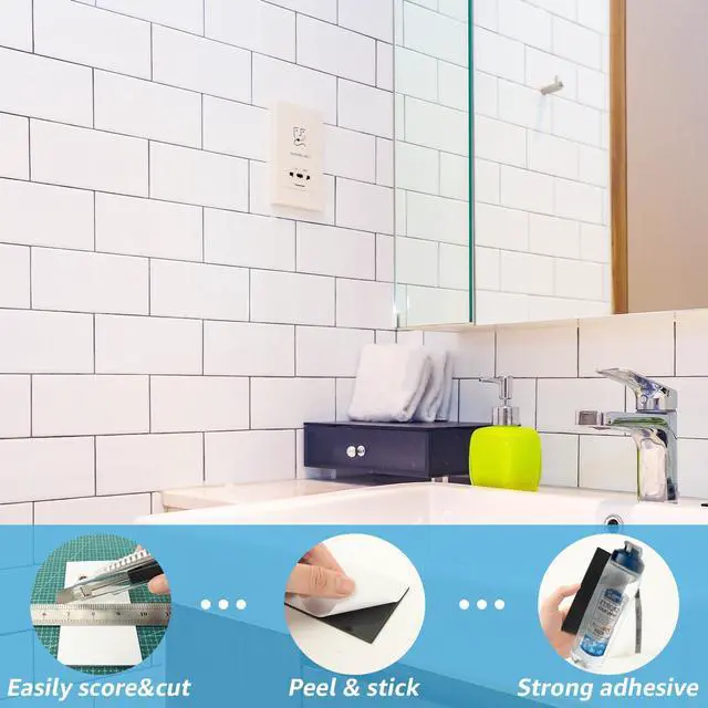 Alt view image 3 of 7 - 102-Pack Peel and Stick Backsplash on Subway Tile, Glossy White | 3 x 6 in, PVC, Self Adhesive, Waterproof, Traceless Peel, Modular Splicing, Ideal for Vanities, Bathrooms