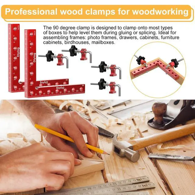 Alt view image 6 of 6 - Corner Clamp for Woodworking, 90 Degree Corner Clamp, 4 Pack 5.5"x 5.5" Aluminum Alloy Right Angle Woodworking Tools, Positioning Squares for Picture Frame, Box, Cabinets, Drawers