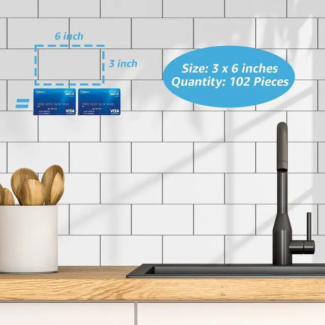 Alt view image 5 of 7 - 102-Pack Peel and Stick Backsplash on Subway Tile, Glossy White | 3 x 6 in, PVC, Self Adhesive, Waterproof, Traceless Peel, Modular Splicing, Ideal for Vanities, Bathrooms