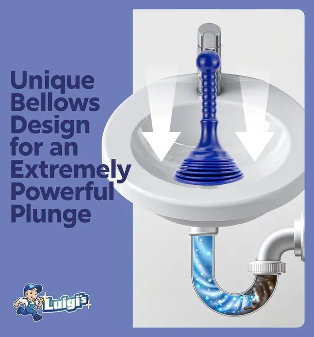 Alt view image 3 of 7 - Sink Plunger Kitchen - Sink Plunger Bathroom - Drain Bathtub or Shower - Small and Powerful Clog Remover - Commercial Style "Plumbers Plungers" with Large Bellows - Blue - Small